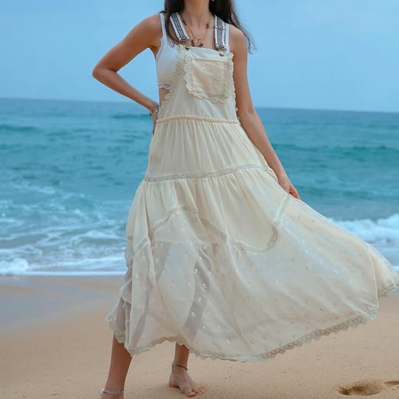 Women’s SeaSong Lace Skirtall Maxi Dress in Apricot sz small - Picture 4 of 6